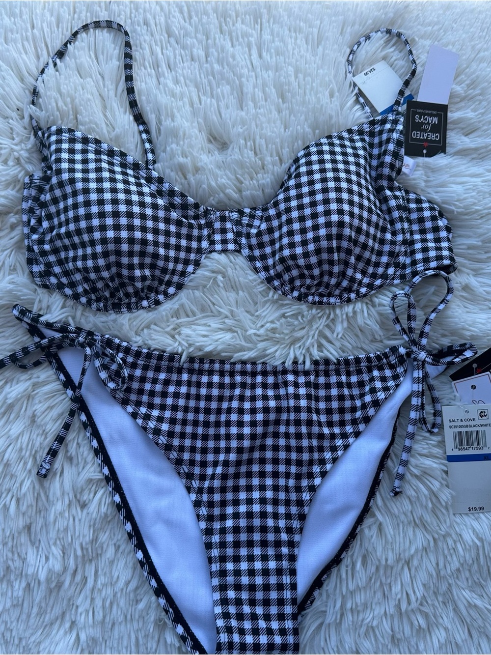 Salt + Cove Gingham Black & White Tie-Side Bikini Set